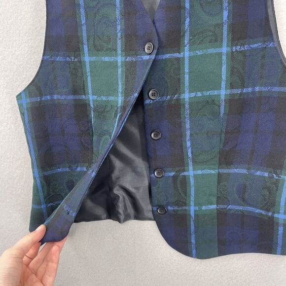 Pendleton Vest Skirt Set Womens 6 Green Blue Plaid Wool Petite Pleated Made USA - Picture 7 of 16